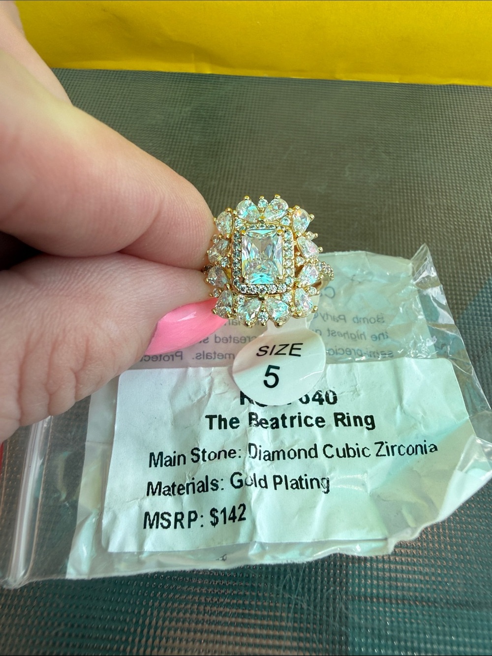 Gold-Plated Beatrice Style Ring with Pink Accents - Size 5